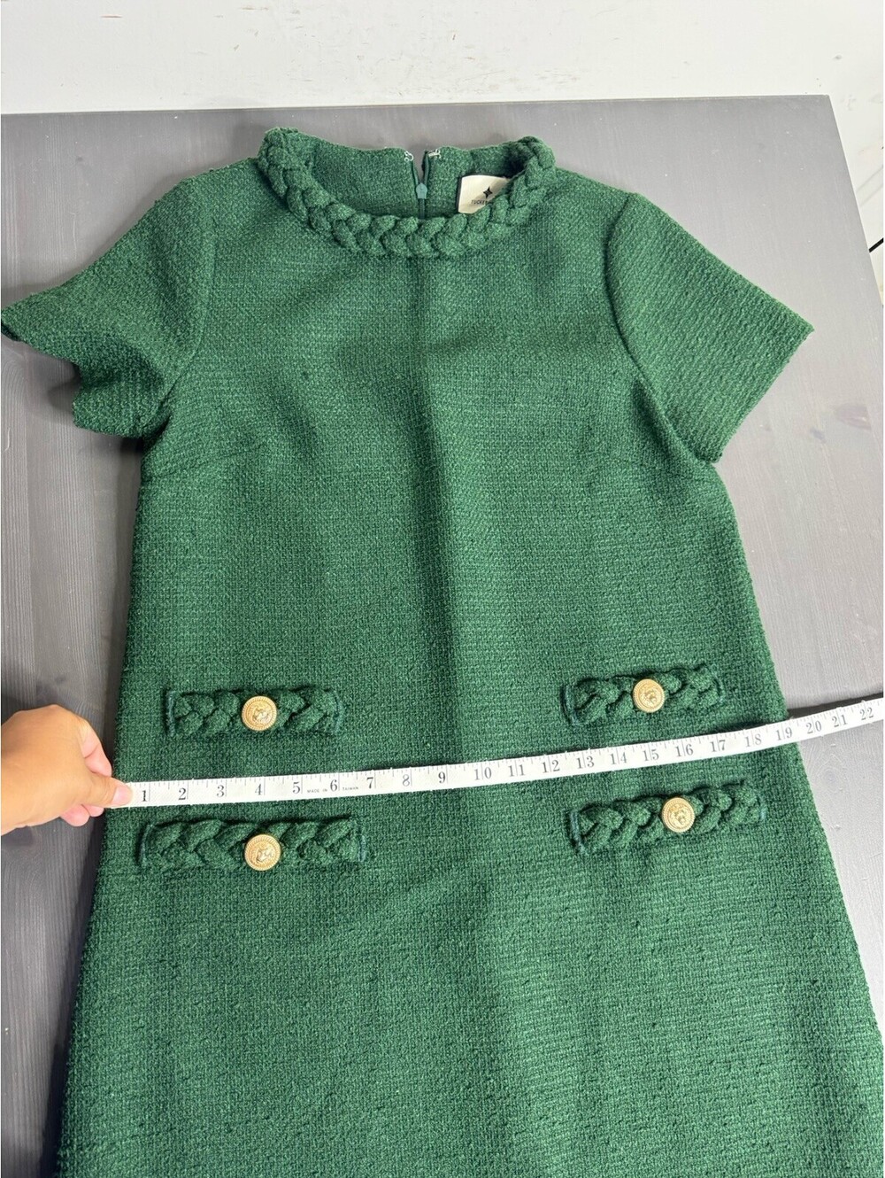 Tuckernuck Tweed Jackie Shift Dress Green Zip Short Sleeve Business Formal - Picture 8 of 9